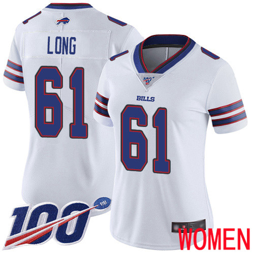 Women Buffalo Bills #61 Spencer Long White Vapor Untouchable Limited Player 100th Season NFL Jersey->women nfl jersey->Women Jersey